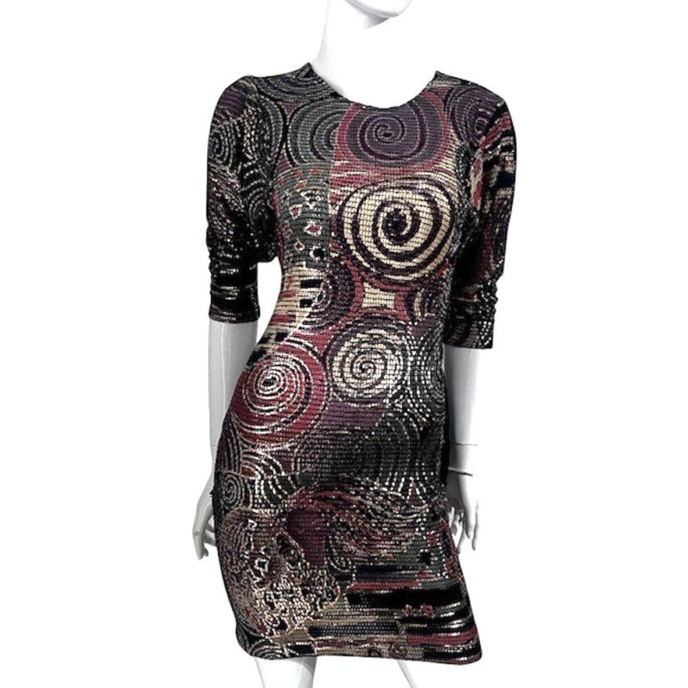 Vtg Yvonne LeFleur Italy Metallic Swirl Open Back Holiday Cocktail Dress Petite - Picture 4 of 11